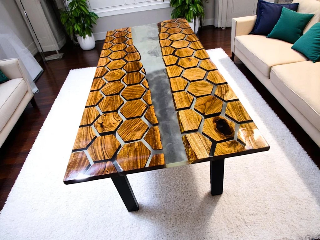 Clear Epoxy Resin Honeycomb Table for Living Room Furniture 